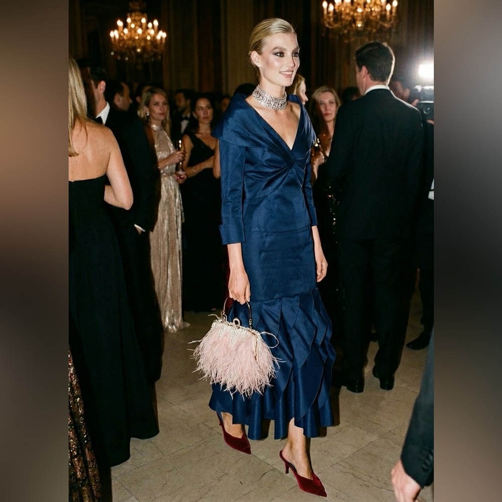 Navy Y2K Two Piece Suit  Structured Top Ruffled Skirt